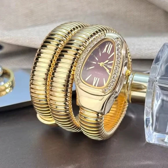 Serpenti Snake Wrap Elegant Gold Women's Watch with Burgundy Dial - Picture 3 of 5